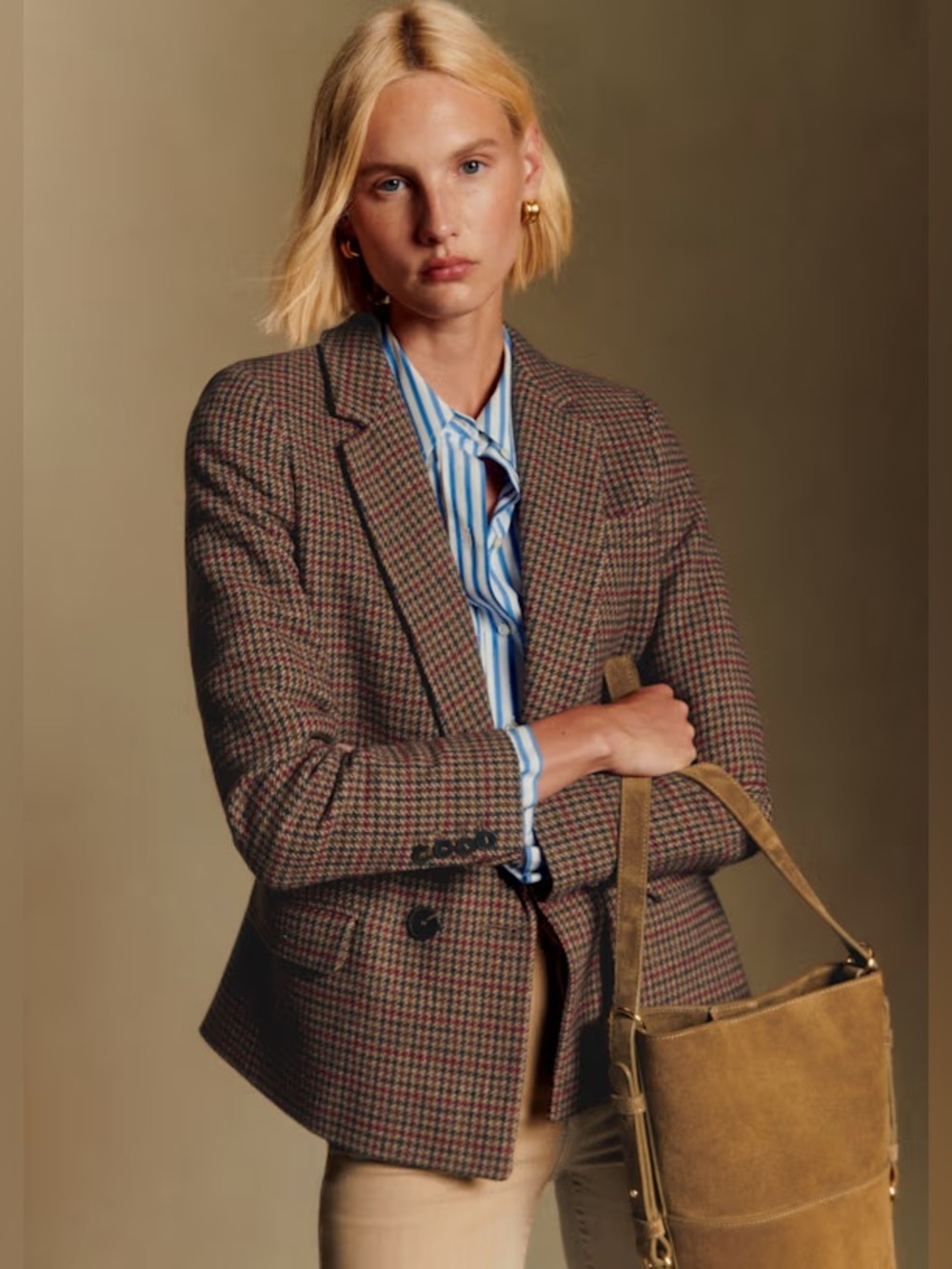 Sézane, Christie Wool-Blend Blazer in Brown, NWOT.